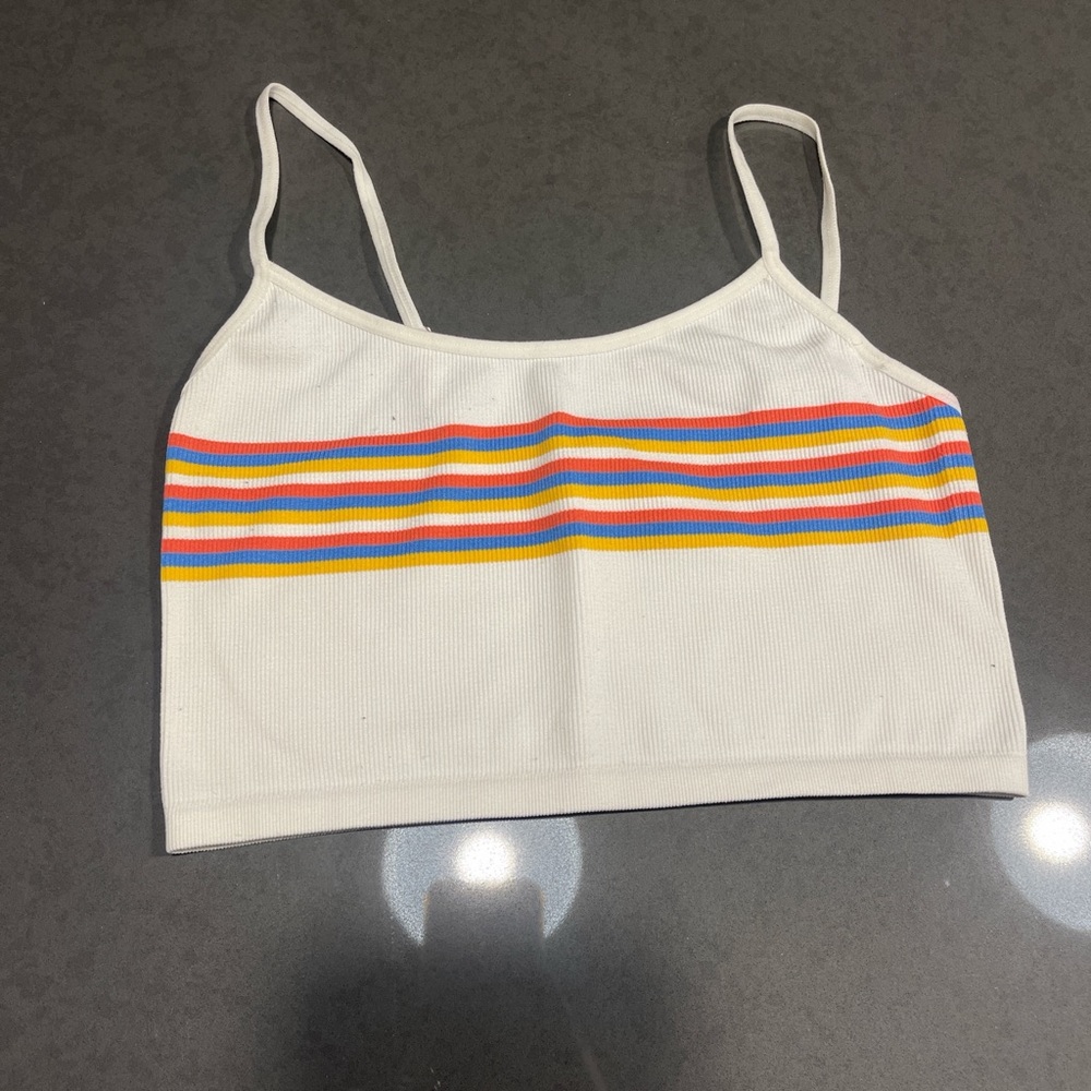 White Crop Top with Colorful Stripes